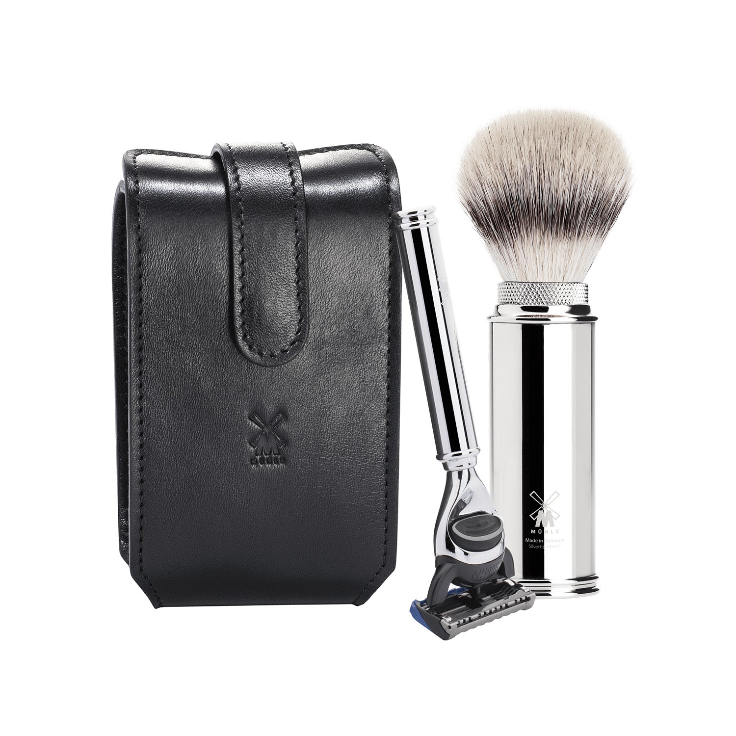 Travel shaving set - razor and shaving brush